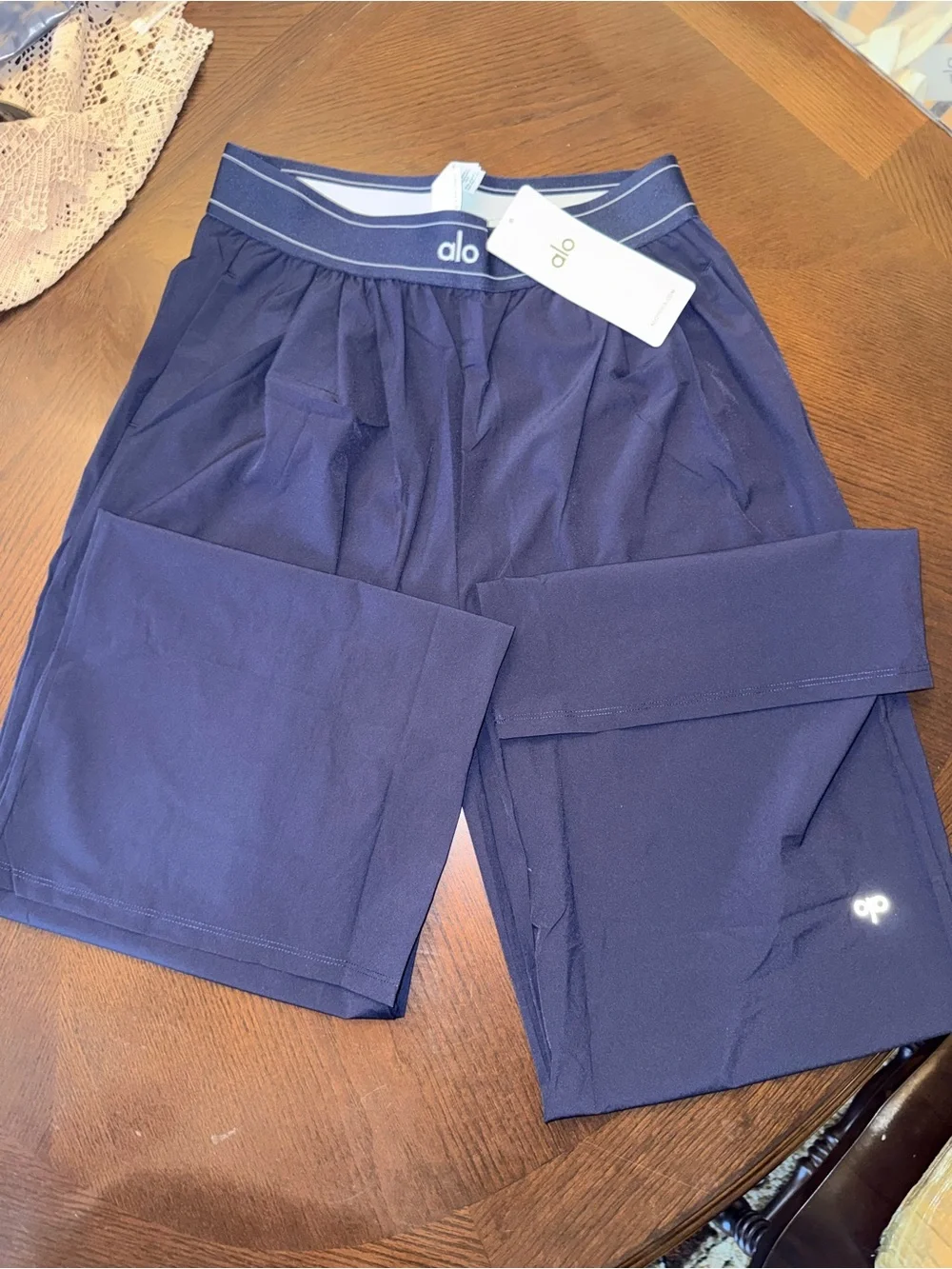 ALO Yoga Womens Navy Athletic Shorts with Branded Waistband